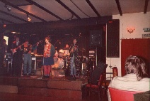 One of the many made-up-on-the-night bands that Rob Dustbin put together. (L to R) Rob, Alan, Laura, a drummer and Sian.